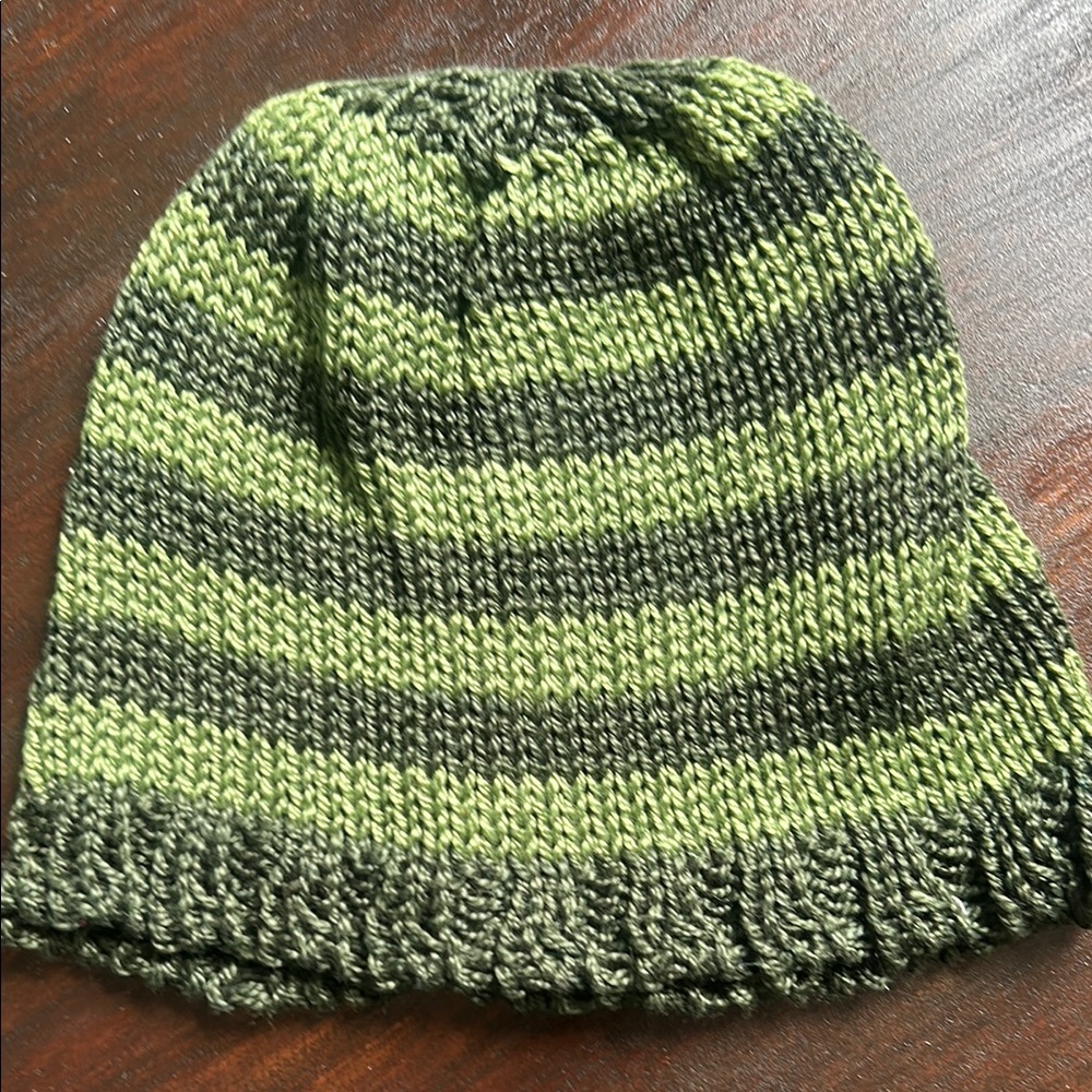 Striped Green and Black Knit Beanie